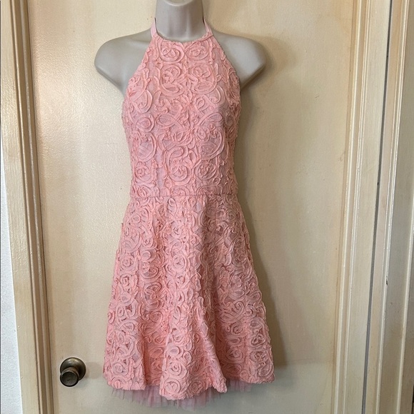BCBGMAXAzria Basanti  Pink Lace Backless HalterDress size 10 - Picture 1 of 13